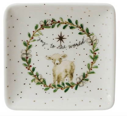 Christmas Trinket Dish -Stoneware Dish w/ Gold Details