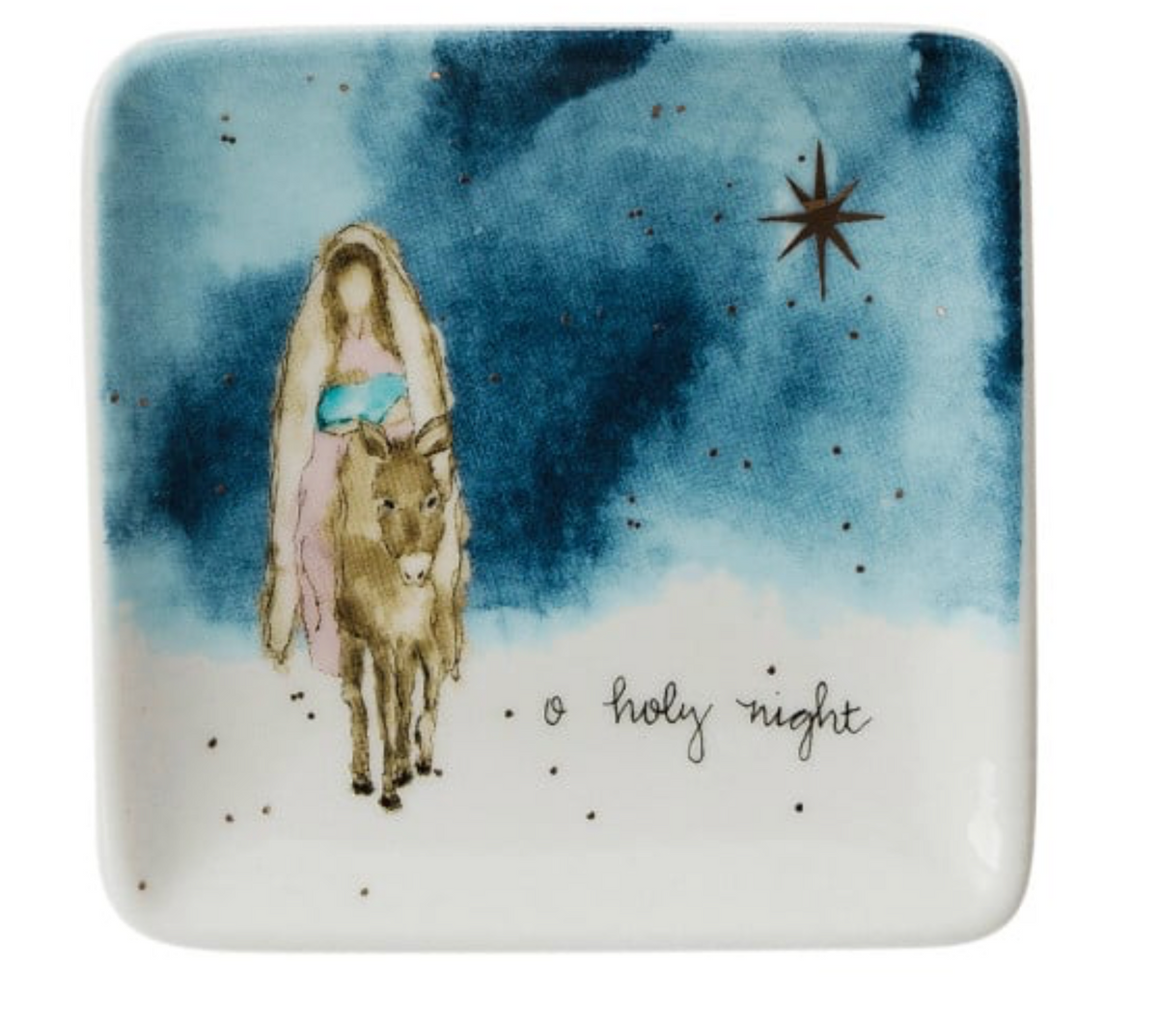 Christmas Trinket Dish -Stoneware Dish w/ Gold Details