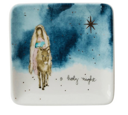 Christmas Trinket Dish -Stoneware Dish w/ Gold Details