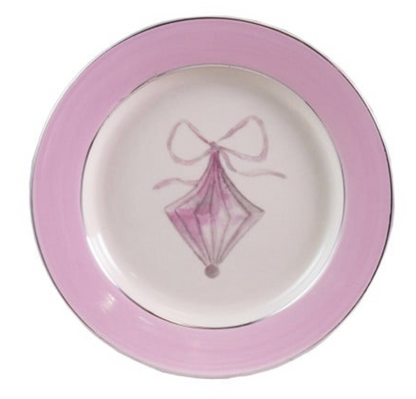 Christmas Trinket Dish -Stoneware Plate with Ornament Image & Electroplated Edges, 4 Styles