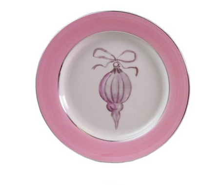 Christmas Trinket Dish -Stoneware Plate with Ornament Image & Electroplated Edges, 4 Styles