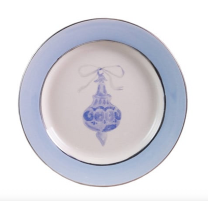 Christmas Trinket Dish -Stoneware Plate with Ornament Image & Electroplated Edges, 4 Styles