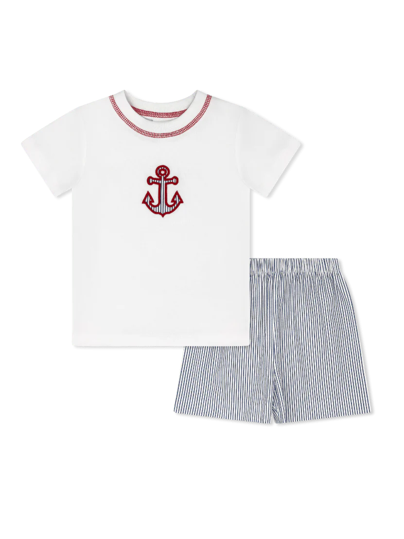 Lullaby Set Preston Short Set River Royal Seersucker, Anchor - Persnickety Shop