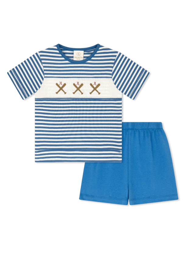 Lullaby Set Bayou Short Set Party Blue Stripe, Baseball - Persnickety Shop