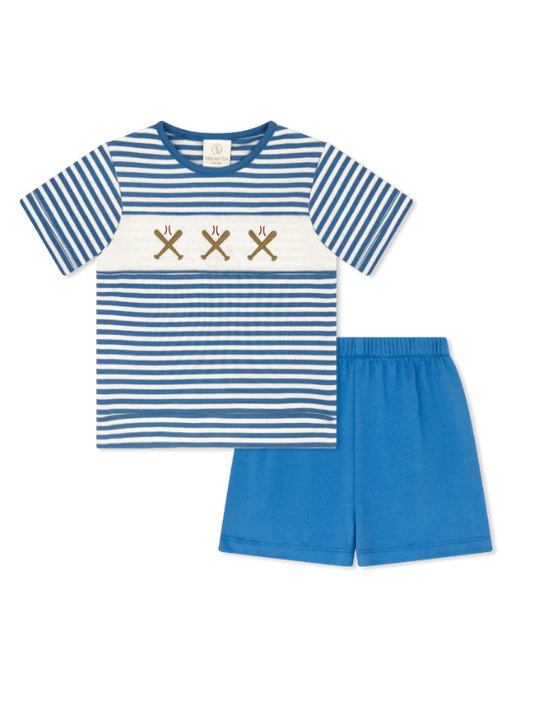 Lullaby Set Bayou Short Set Party Blue Stripe, Baseball - Persnickety Shop