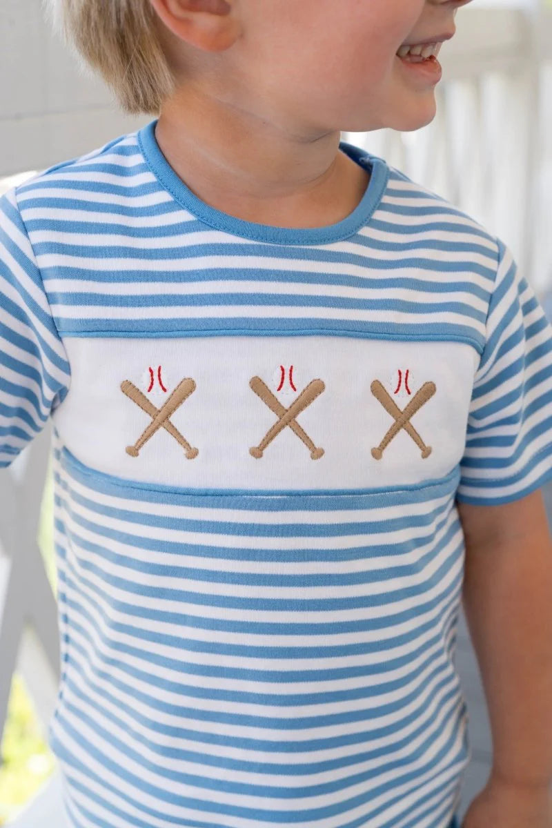 Lullaby Set Bayou Short Set Party Blue Stripe, Baseball - Persnickety Shop