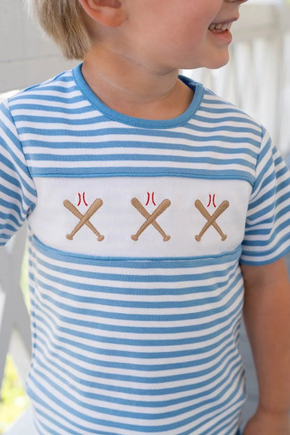 Lullaby Set Bayou Short Set Party Blue Stripe, Baseball - Persnickety Shop