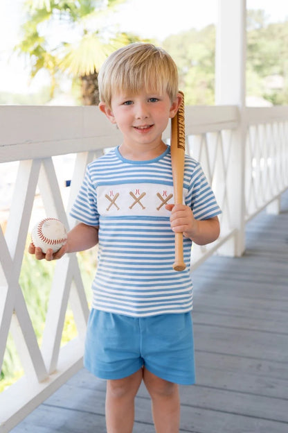 Lullaby Set Bayou Short Set Party Blue Stripe, Baseball - Persnickety Shop