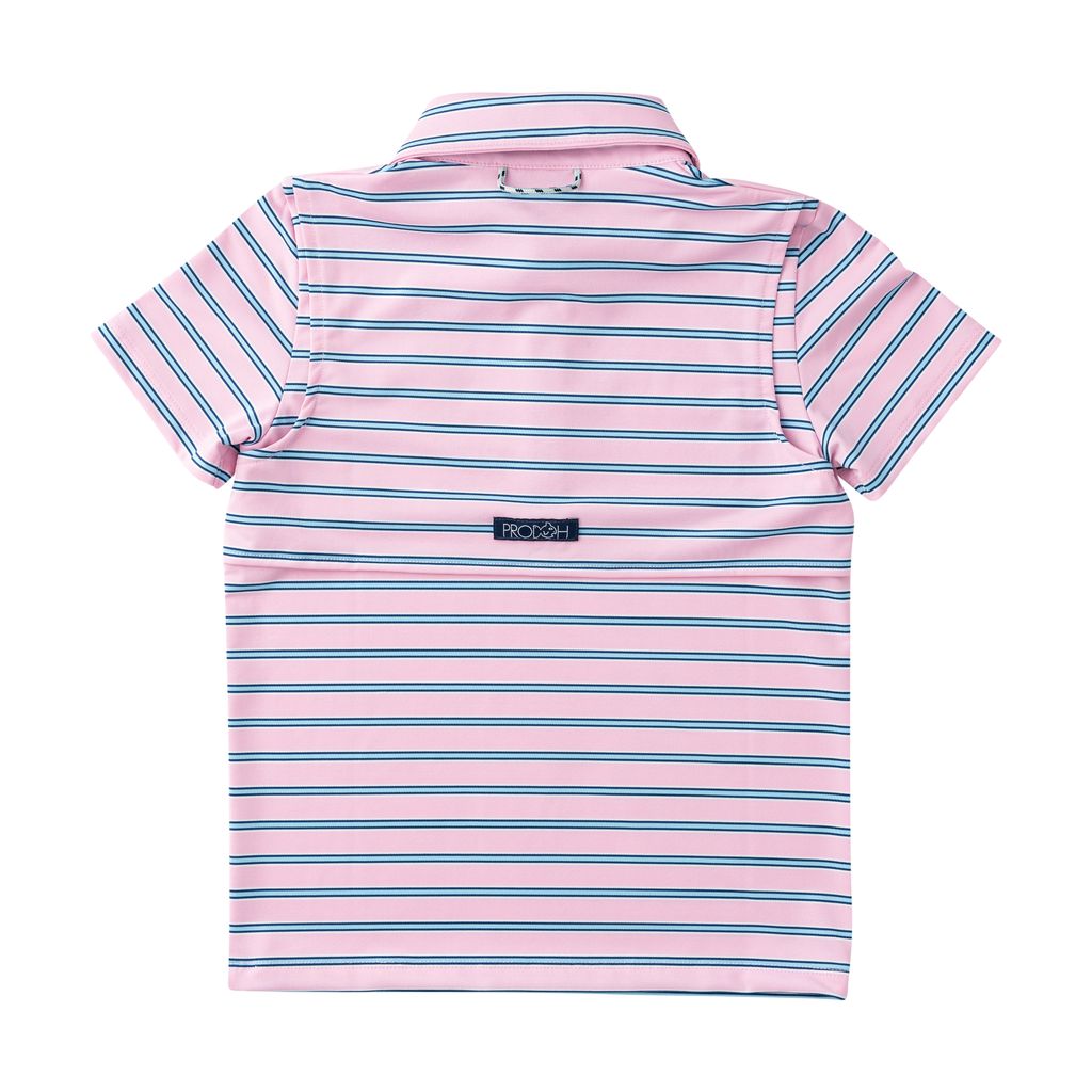 PRE ORDER PRODOH Boys' Short Sleeve Pro Performance Polo Pink Frosting Sea Island Stripe - Persnickety Shop