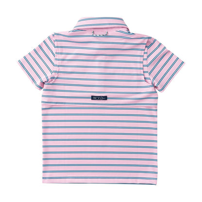 PRE ORDER PRODOH Boys' Short Sleeve Pro Performance Polo Pink Frosting Sea Island Stripe - Persnickety Shop