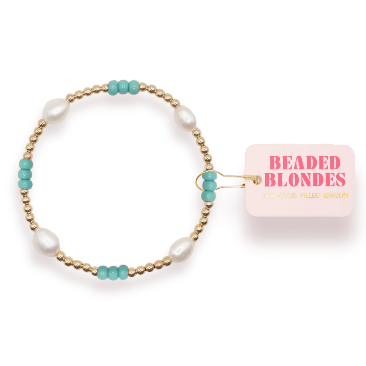 Beaded Blondes Turquoise Pearl Poppi Bracelet 6.75 inch