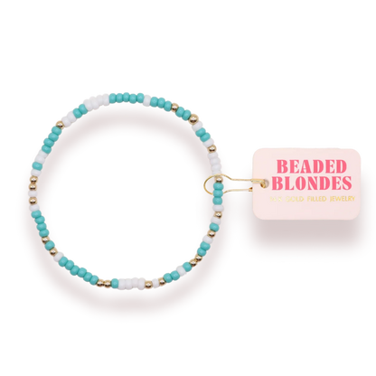 Beaded Blondes Turquoise and White Sprinkle Bracelet 6.75 inch