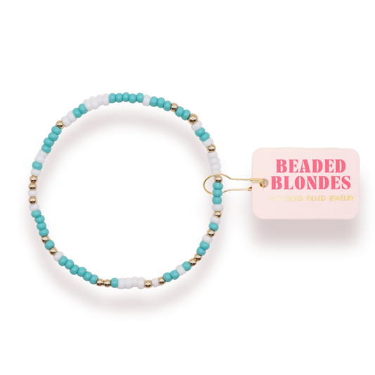 Beaded Blondes Turquoise and White Sprinkle Bracelet 6.75 inch