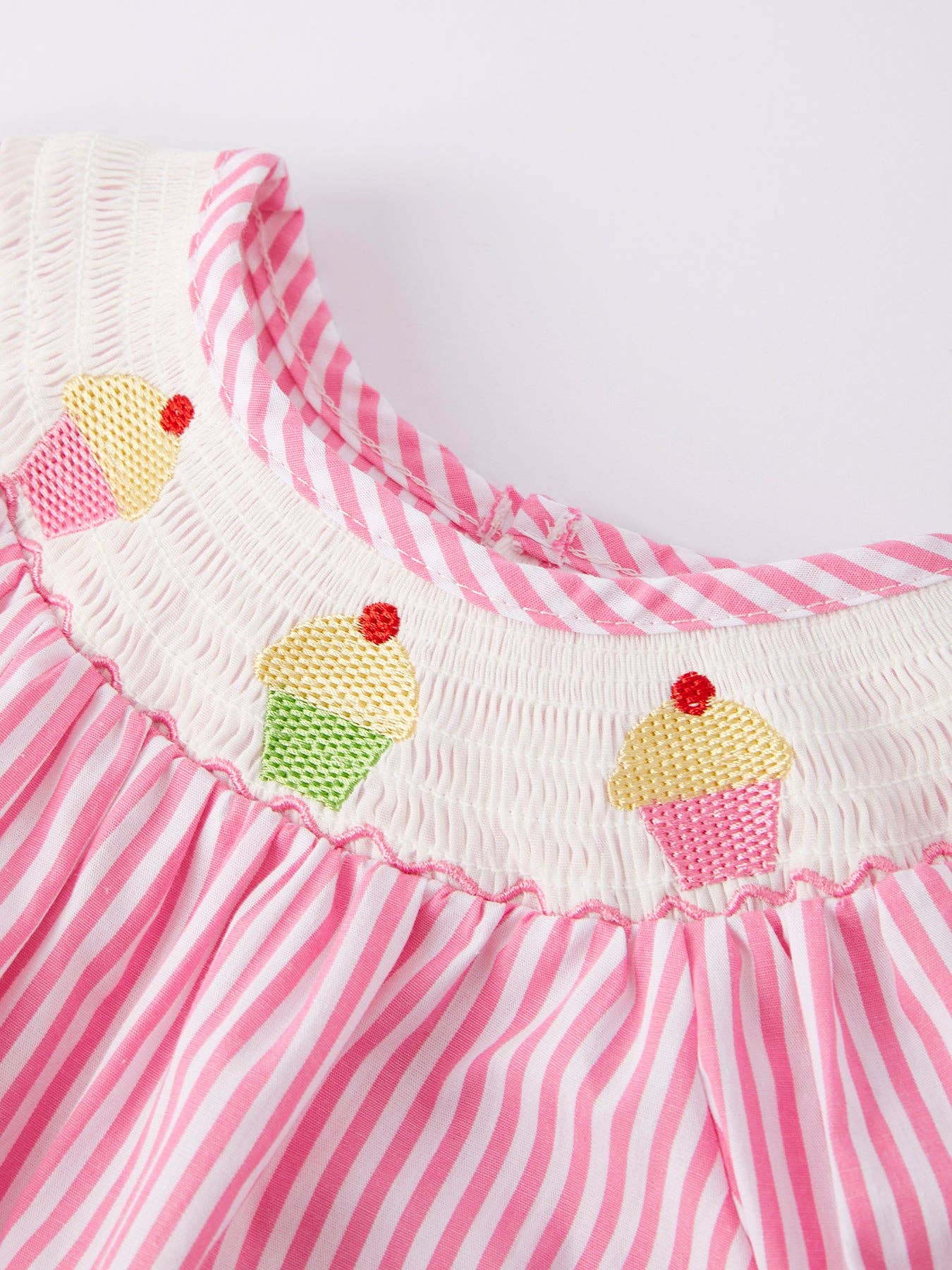 Girls Stripe Cake Smocking Embroidered Pink Romper: 6M - Persnickety Shop