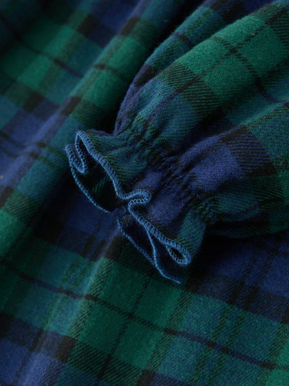 Christmas Girls Green & Navy Plaid Embroidered Collar Dress: 4