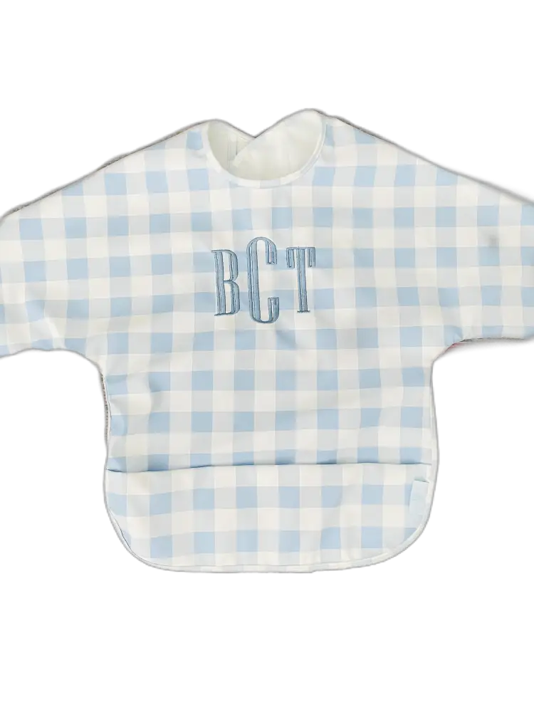 Long Sleeve Signature Catch All Bib - Blue Gingham: 6m-2T