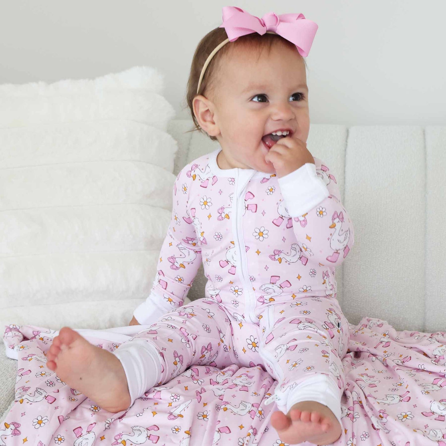 Silly Goose Convertible Zip Romper | Pink: 6-12 months - Persnickety Shop