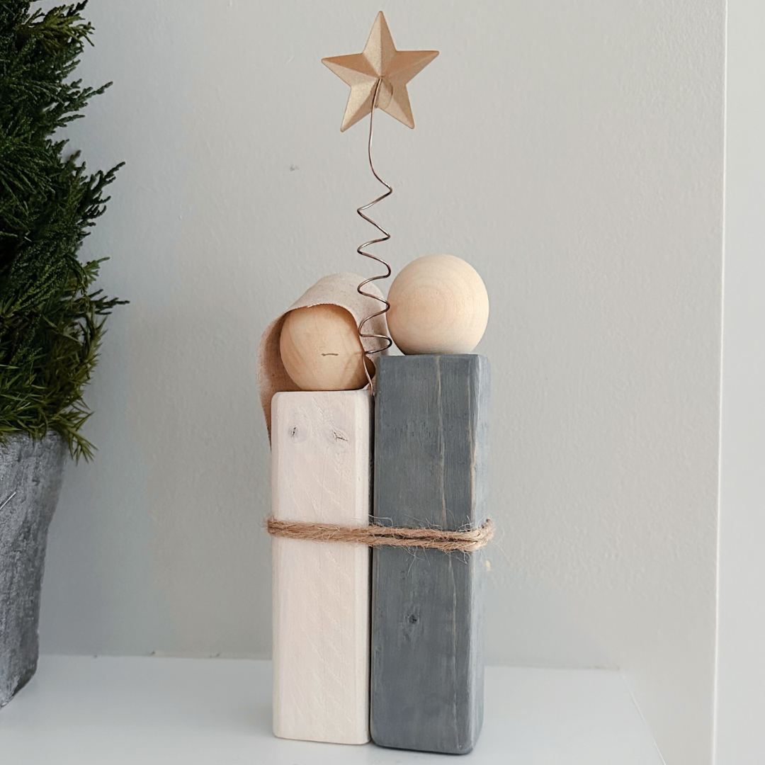 Simple Wooden Nativity Set | Hand-painted | Gift Wrapped: Gray & White - Persnickety Shop