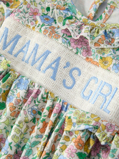 "MAMA'S GILR" Embroidered Smocked Girls' Romper: 12M - Persnickety Shop
