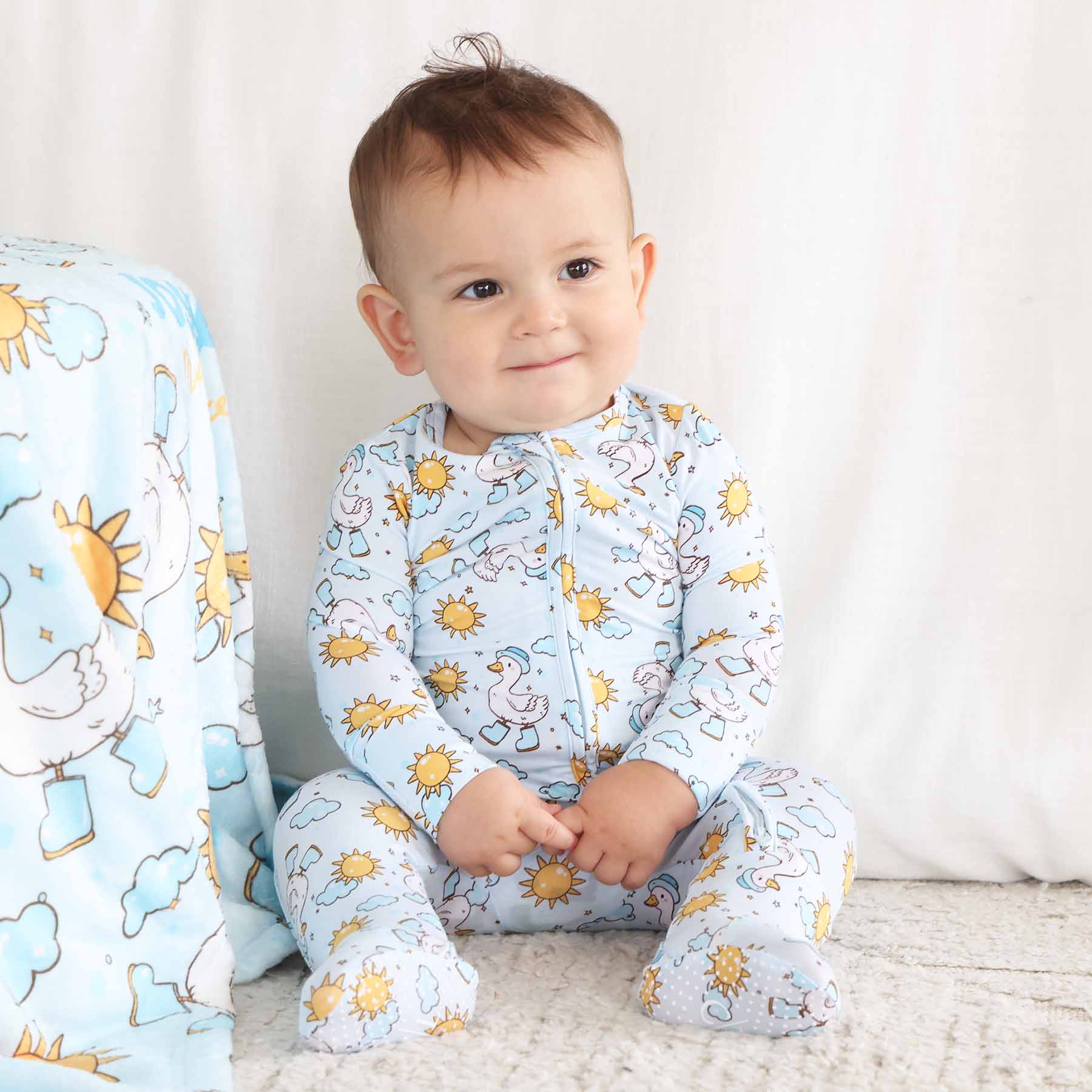 Silly Goose Zipper Footie | Blue: Silly Goose Blue / Newborn - Persnickety Shop