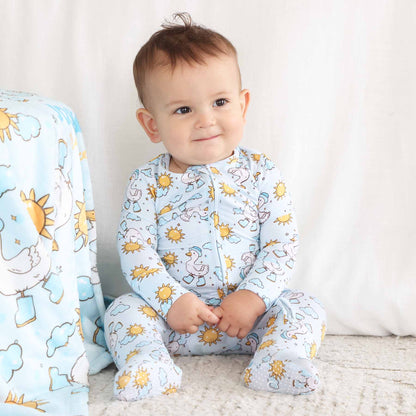 Silly Goose Zipper Footie | Blue: Silly Goose Blue / Newborn - Persnickety Shop