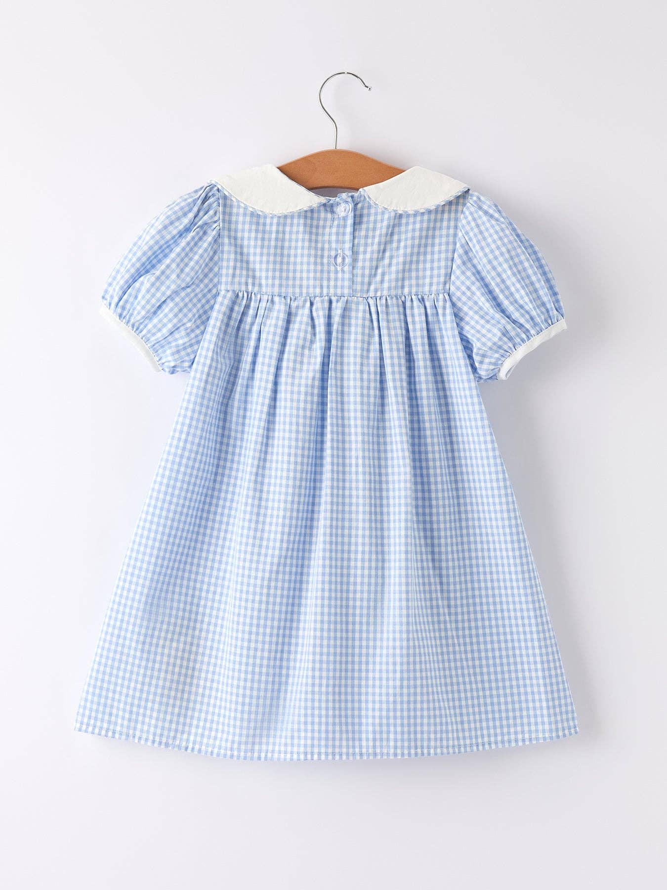 （Pre-order）Blue Rabbit Embroidery Plaid Baby Collar Dress: 7 - Persnickety Shop