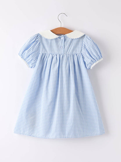 （Pre-order）Blue Rabbit Embroidery Plaid Baby Collar Dress: 7 - Persnickety Shop