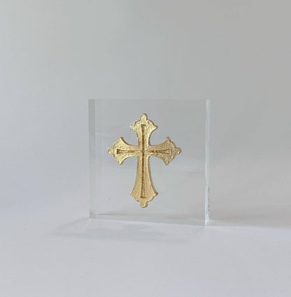 Acrylic Block Cross: Gold