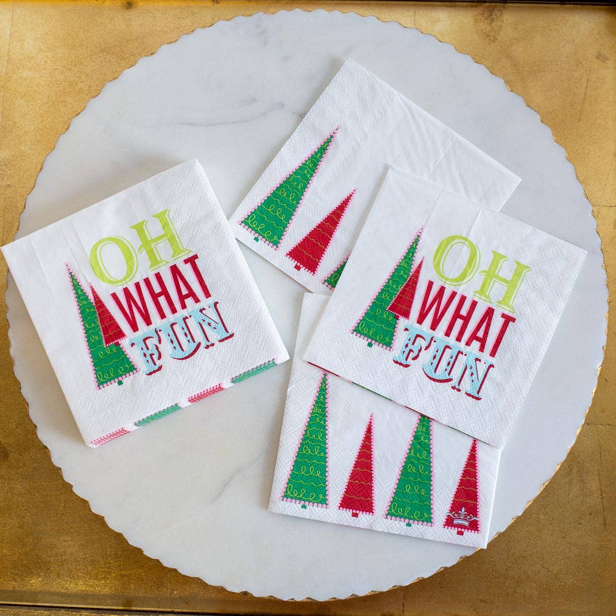 Oh What Fun Cocktail Napkins   White/Multi   5" - Persnickety Shop