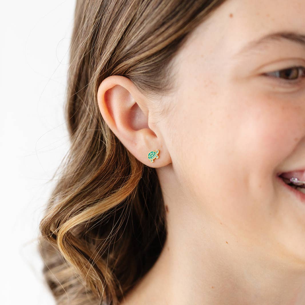 Turtle Stud Earrings - Hypoallergenic, Flat Back, Girl Gift: Pair