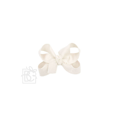 LAYERED ORGANZA/GROSGRAIN BOW ON CLIP: 5.5" Huge - 2.25" Ribbons on Alligator Clip / WHITE