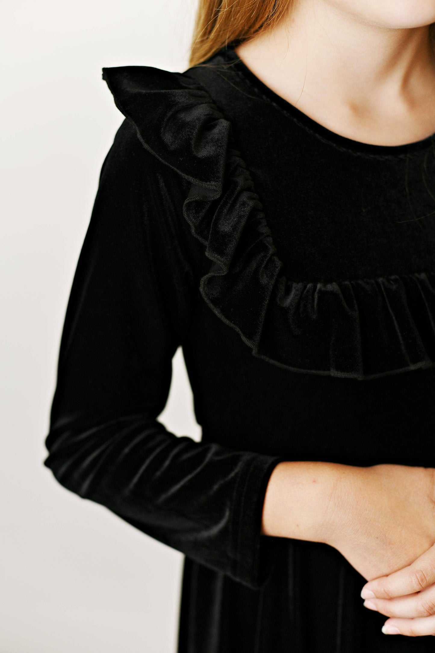 Kids Black Velvet Ruffle Fancy Winter Christmas Party Dress: 7/8 - Persnickety Shop