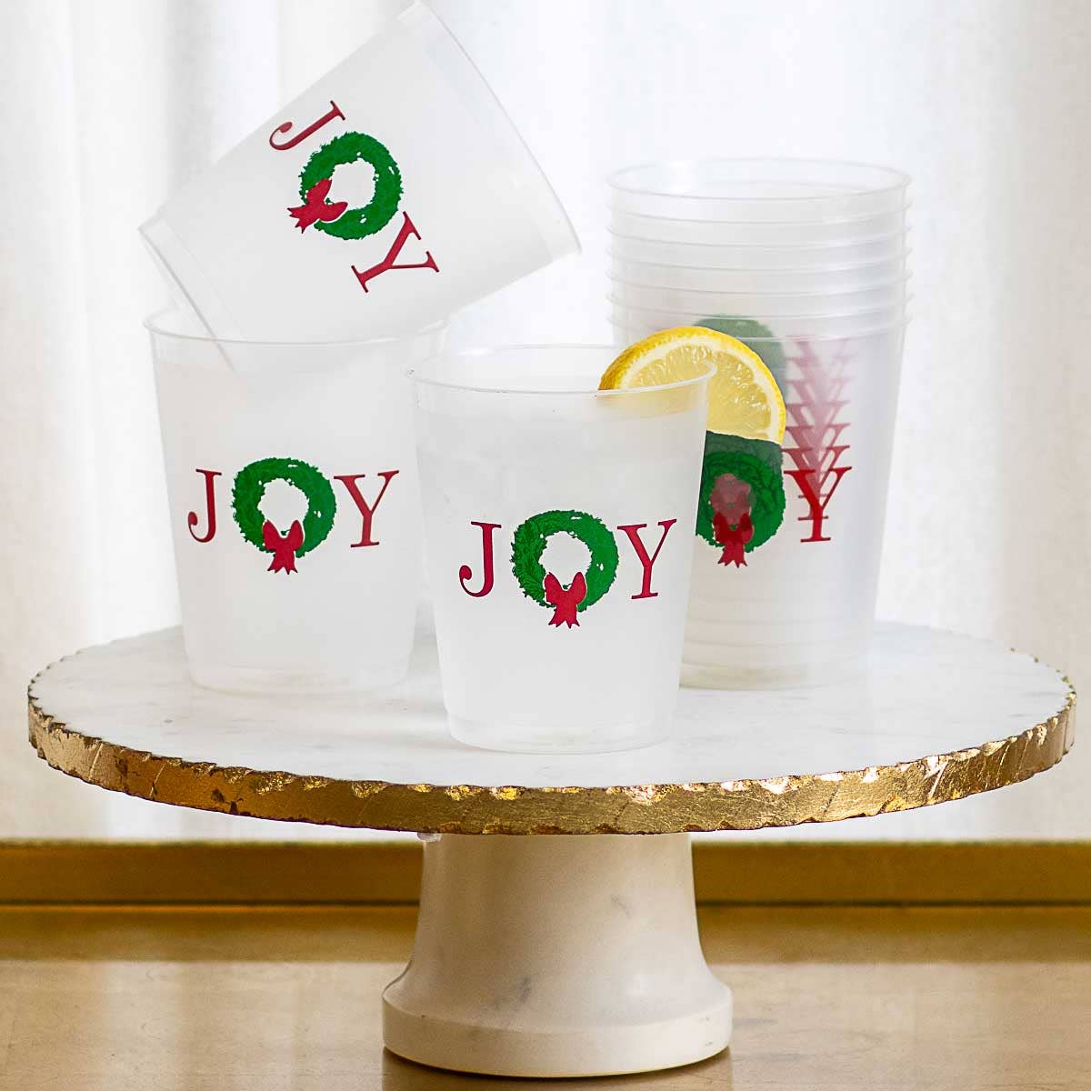 Grand Joy Wreath Party Cups   Frosted/Red/Green   16oz. - Persnickety Shop