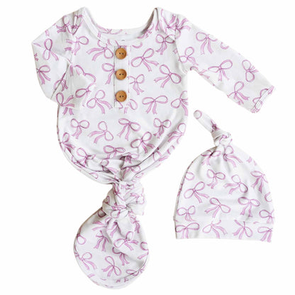 Blushing Bows Newborn Baby Knot Gown & Hat Set - Persnickety Shop