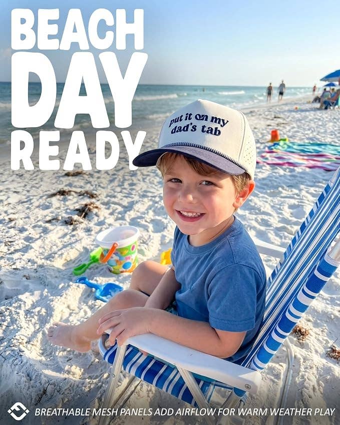 Kid's Golf Hat - Put it on my Dad's Tab - Navy/Beige: Small