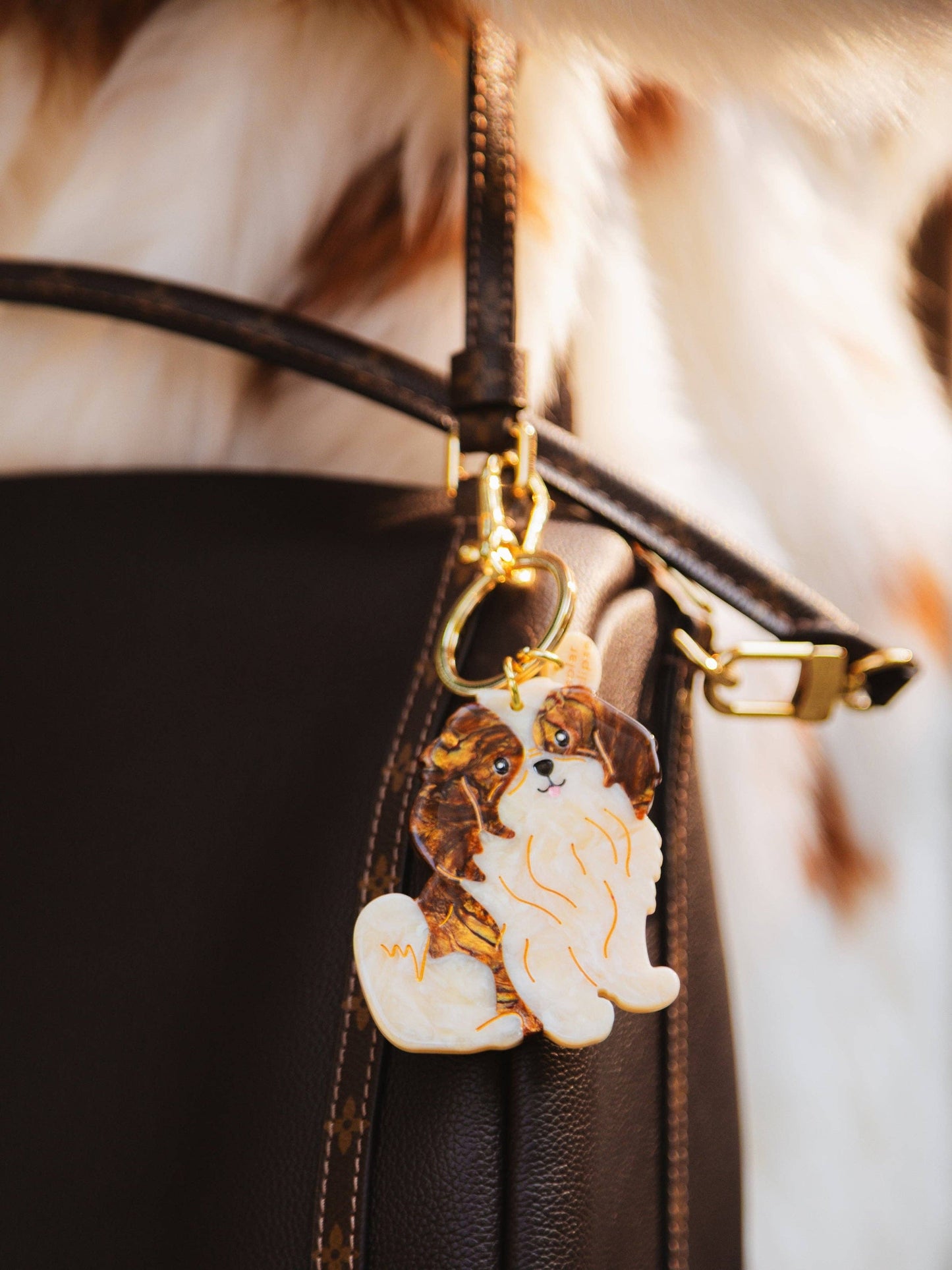 Hand-painted Shih Tzu Pup Bag Charm + Keychain | Eco-Friendly