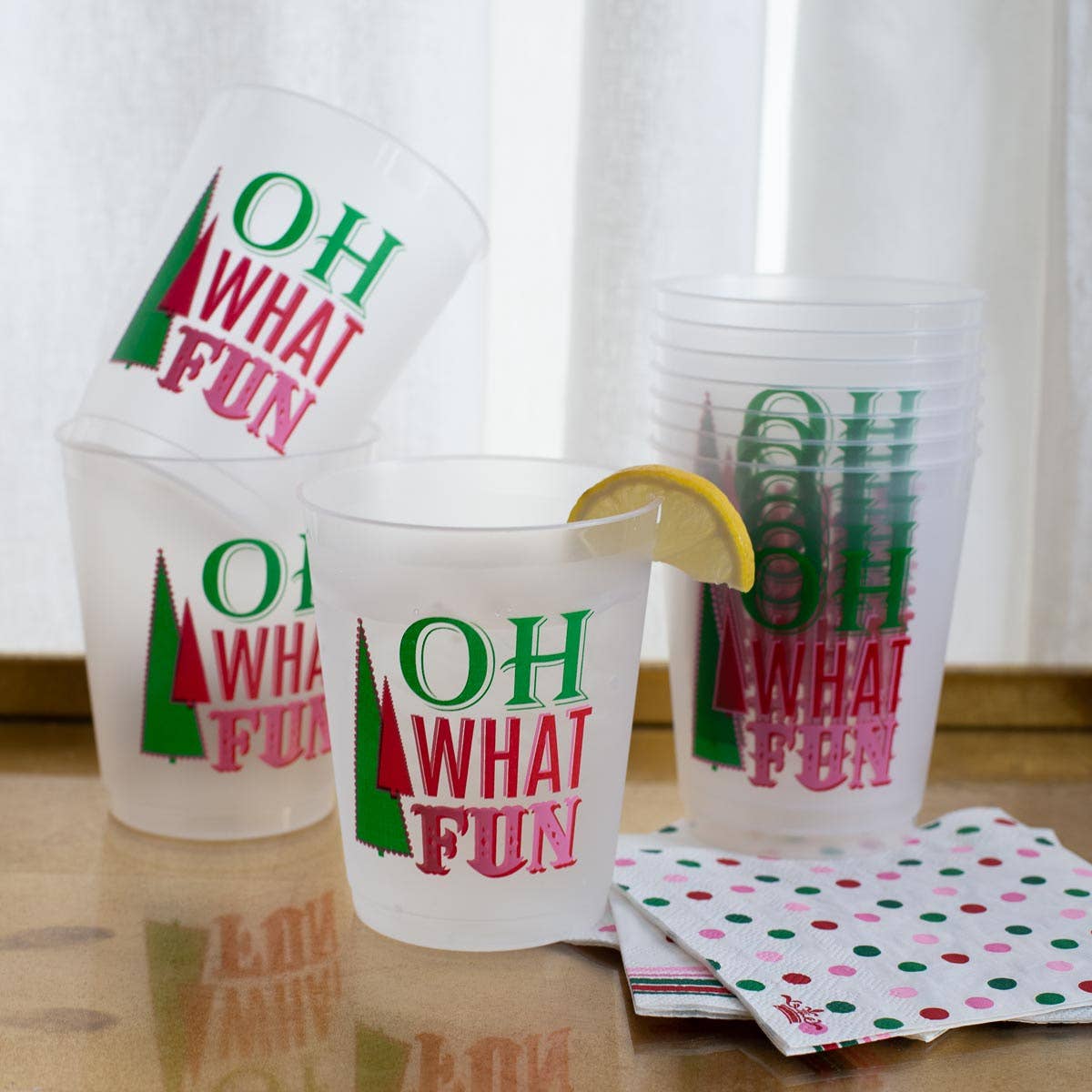 Oh What Fun Party Cups   Frosted/Multi   16oz   Set of 10 - Persnickety Shop