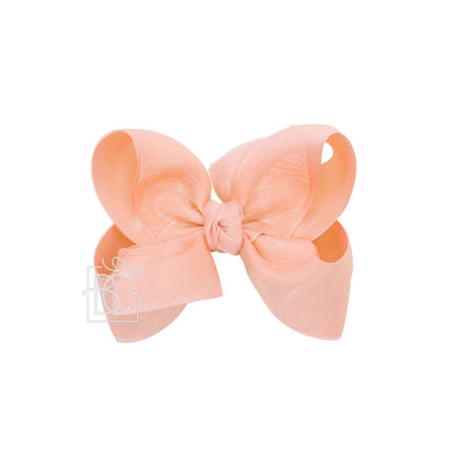 LAYERED ORGANZA/GROSGRAIN BOW ON CLIP: 5.5" Huge - 2.25" Ribbons on Alligator Clip / WHITE