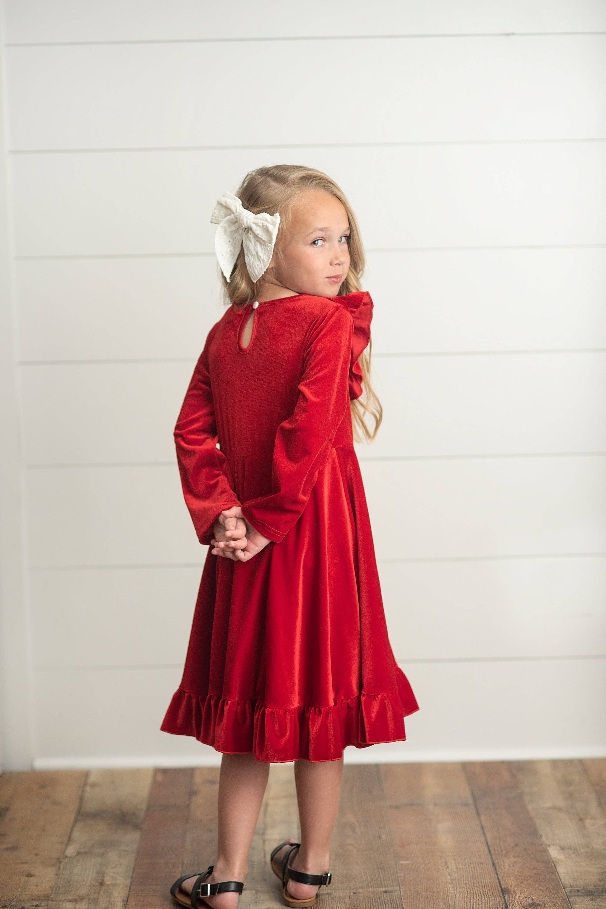 Kids Red Velvet Ruffle Fancy Winter Christmas Party Dress: 10/12 - Persnickety Shop