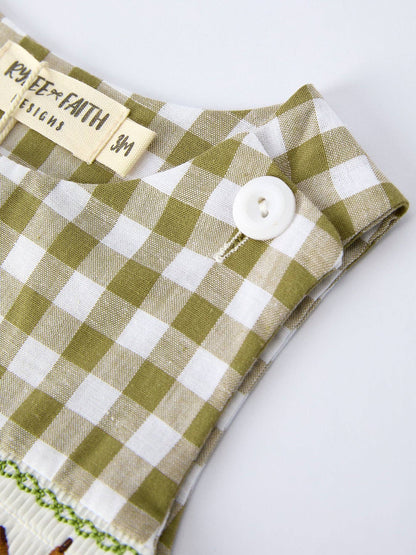 Green Plaid Fish Embroidered Smocked Baby Boy Romper: 3M - Persnickety Shop