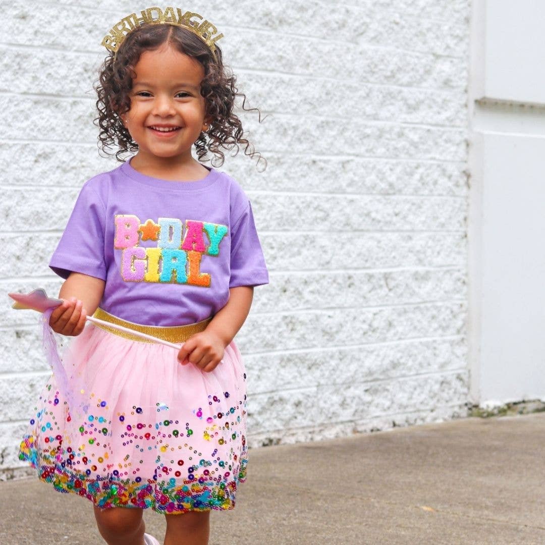 Sweet Wink Girl's Birthday Girl Patch Short Sleeve T-Shirt - Lavender - Persnickety Shop