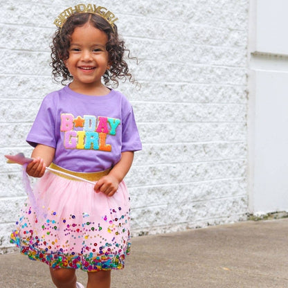 Sweet Wink Girl's Birthday Girl Patch Short Sleeve T-Shirt - Lavender - Persnickety Shop