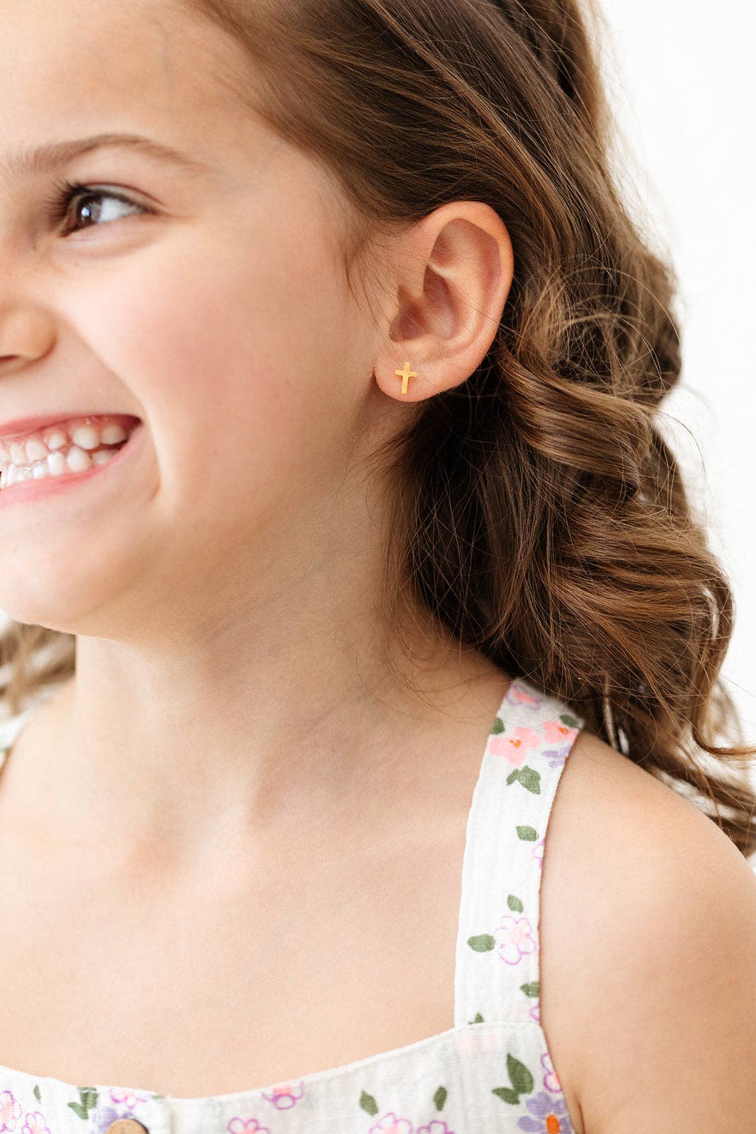 Cross Stud Earrings - Hypoallergenic, Flat Back, Girl Gift: Gold / Pair