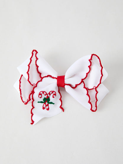 Christmas Candy Cane Embroidered Bow Hair Clip: ACG51038 - Persnickety Shop
