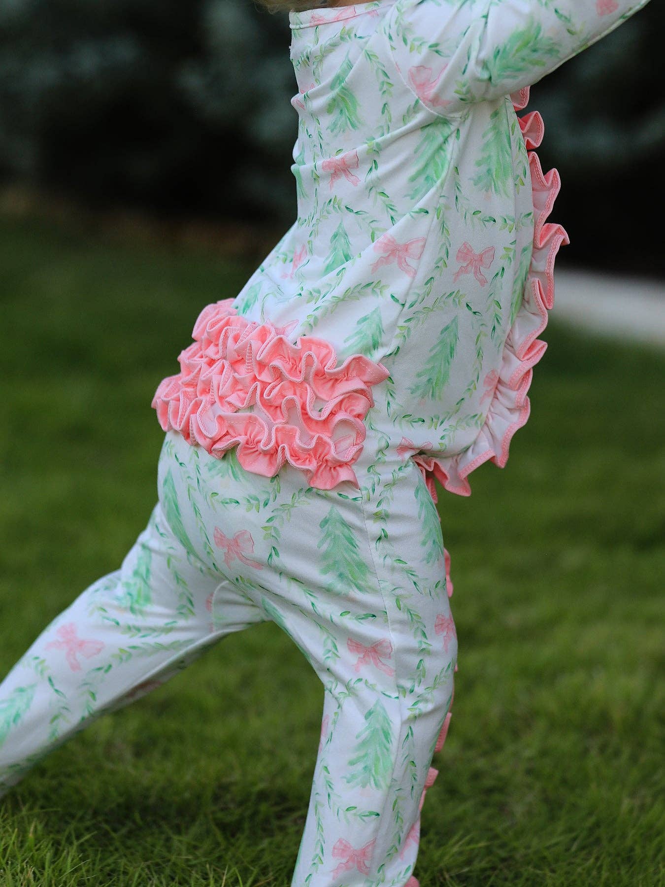 Christmas Tree Wreath Print Long Sleeve Zip Baby Girls Romper: 12M - Persnickety Shop