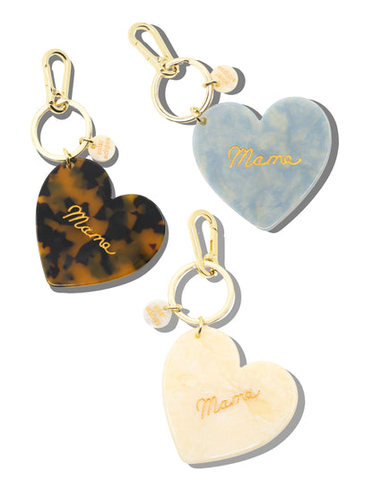 Hand-Painted Mama Heart Acetate Bag Charm + Keychain | Eco-Friendly: Baby Blue