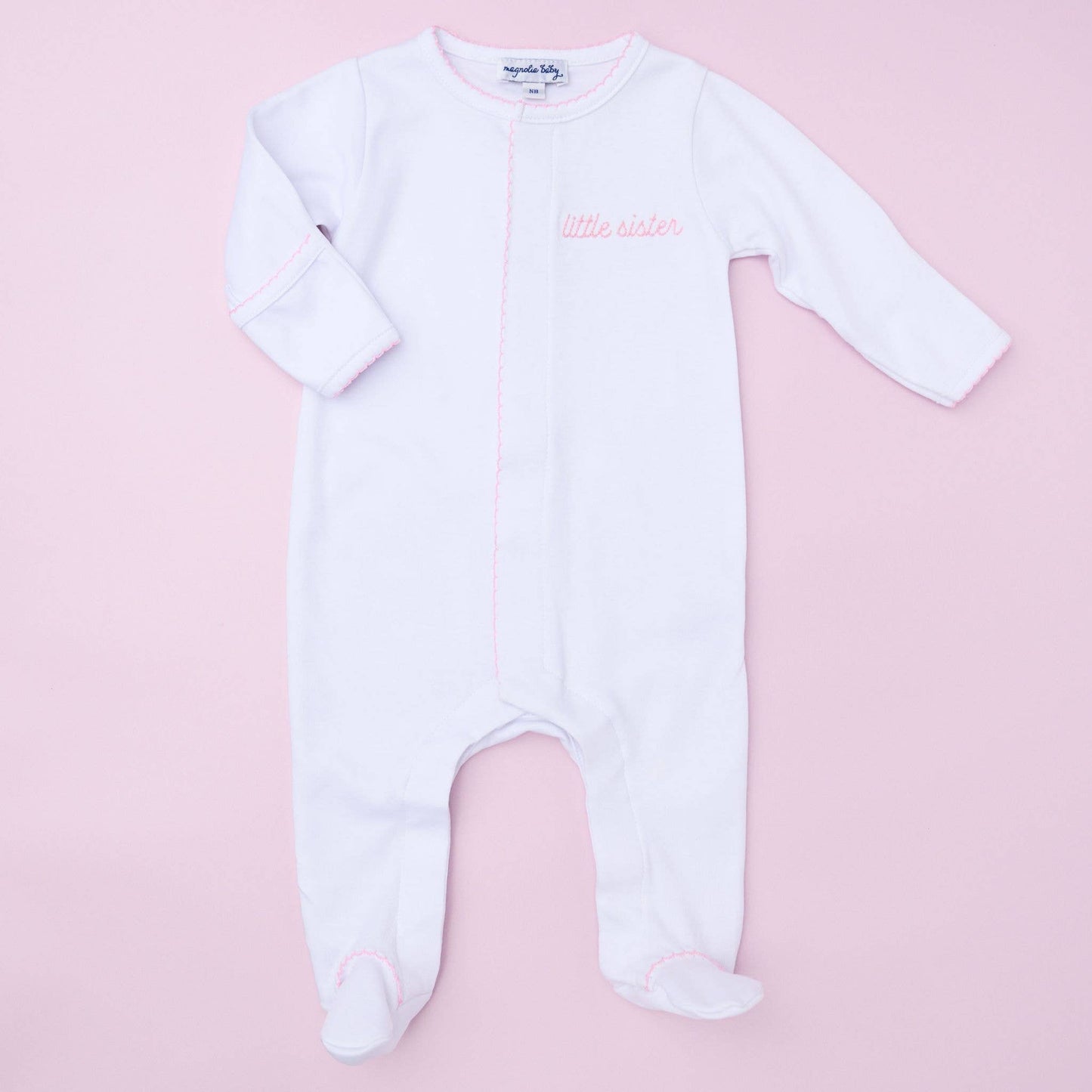 Little Sister Embroidered Footie: Newborn - Persnickety Shop