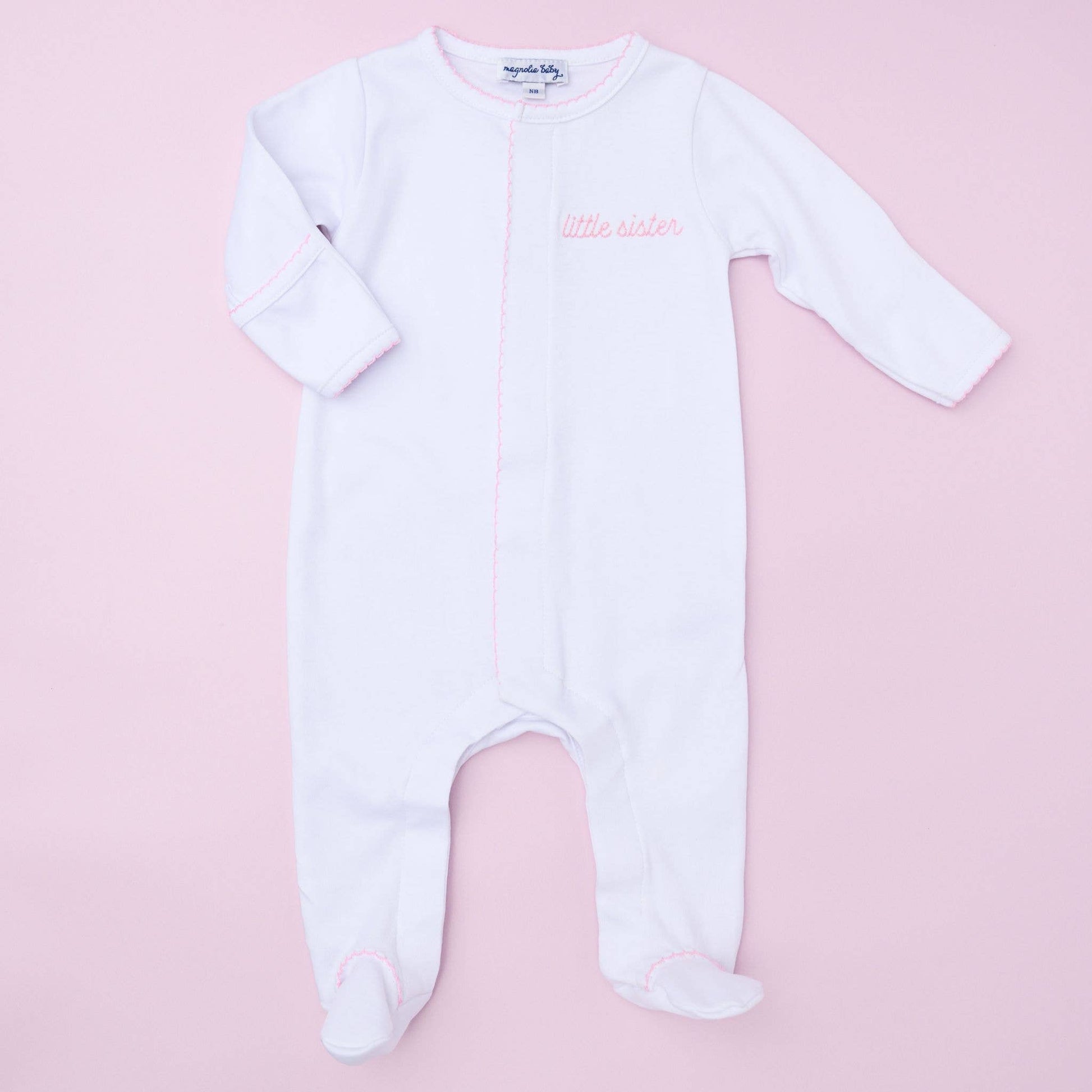 Little Sister Embroidered Footie: Newborn - Persnickety Shop