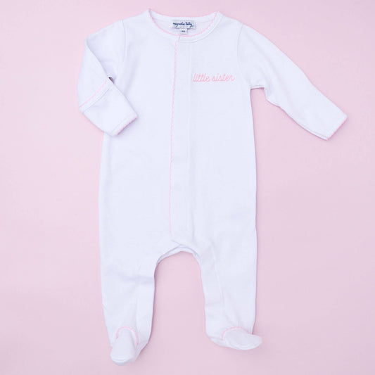 Little Sister Embroidered Footie: Newborn - Persnickety Shop