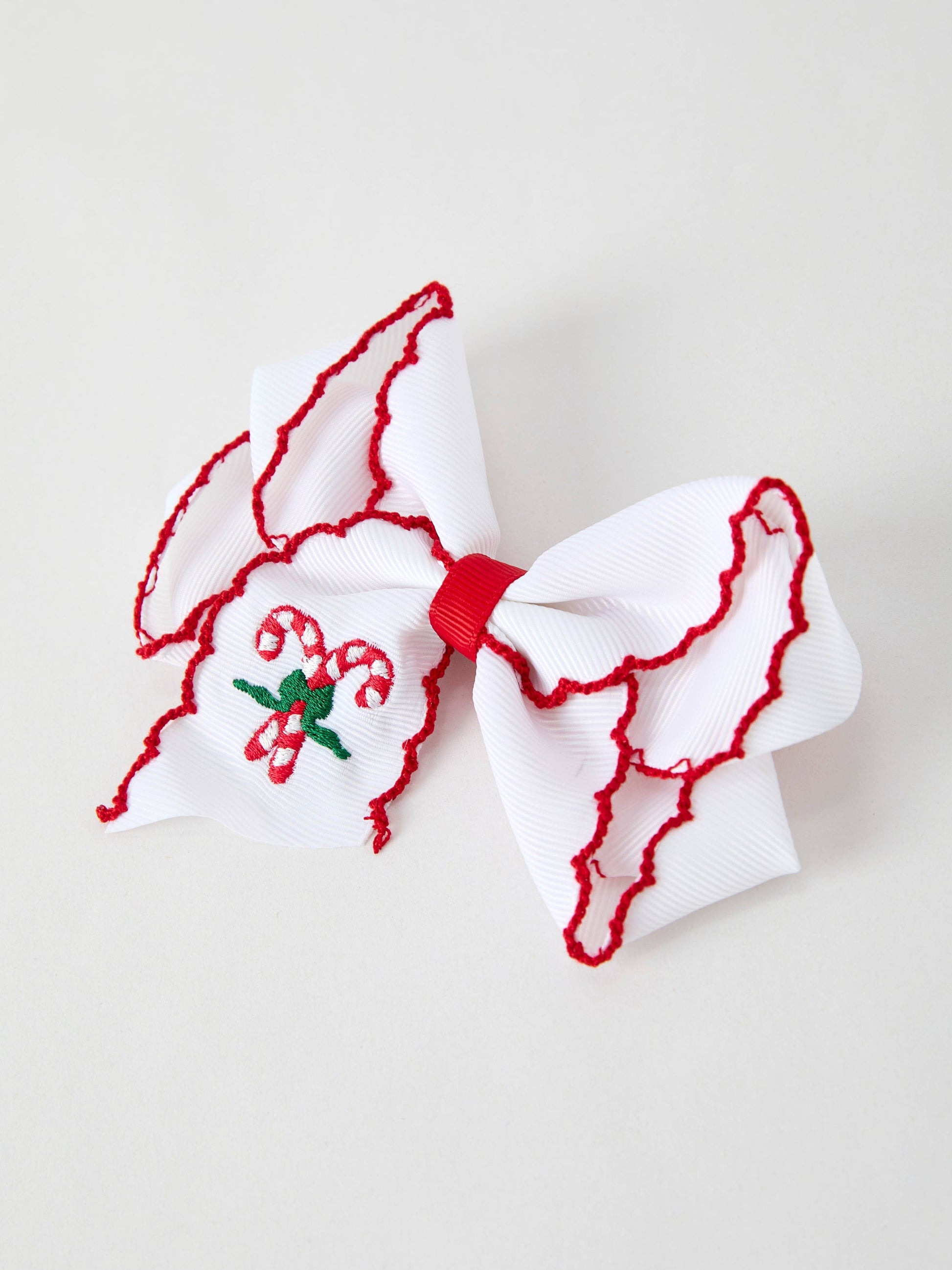 Christmas Candy Cane Embroidered Bow Hair Clip: ACG51038 - Persnickety Shop